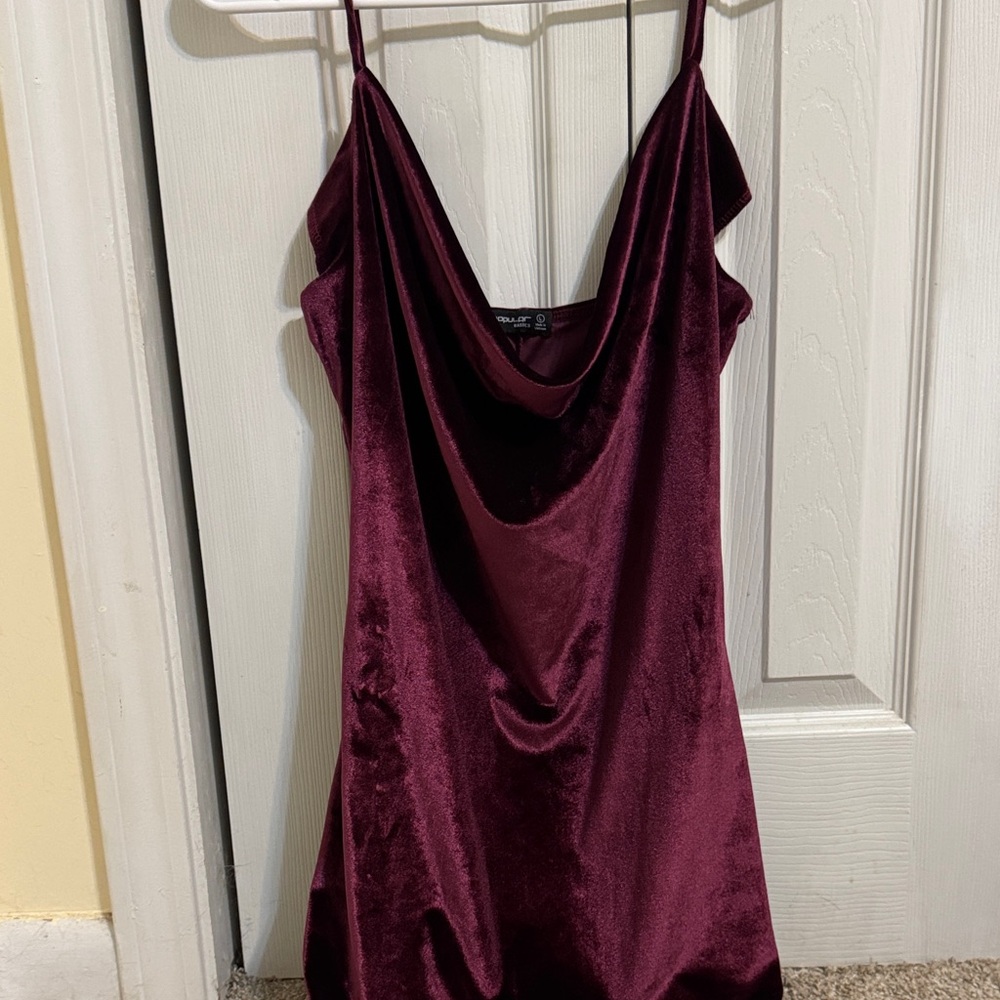Popular Basics Deep Red Velvet Dress